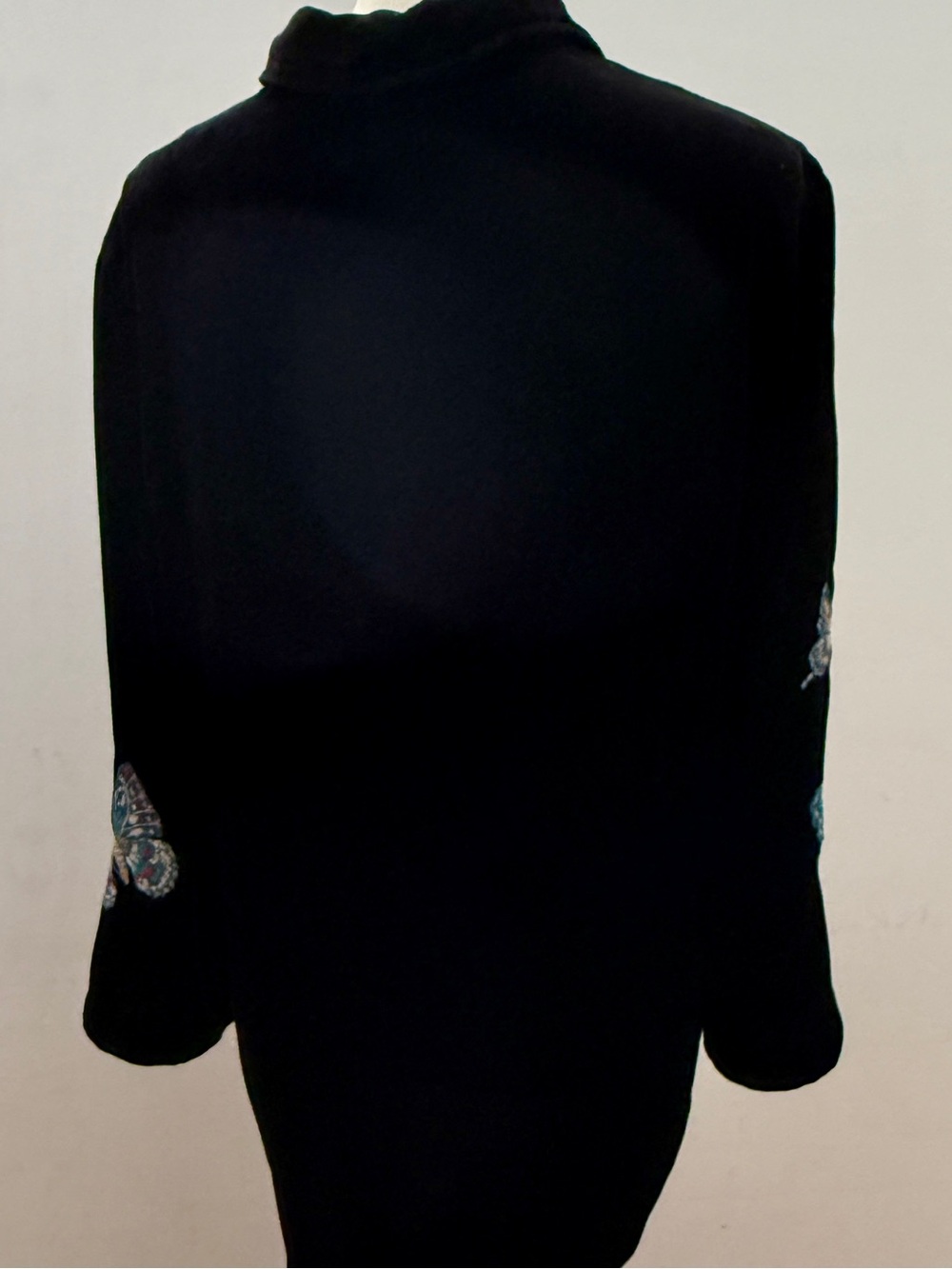 Johnny Was Black Velvet Top with Butterfly & Flower Embroidery - Picture 3 of 8